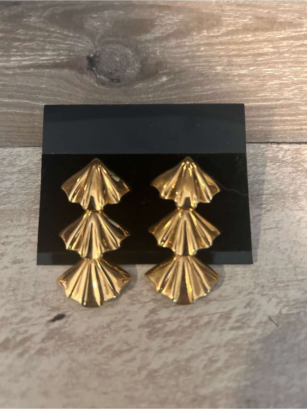 Gold Triple Fan Drop Earrings - Women Accessories